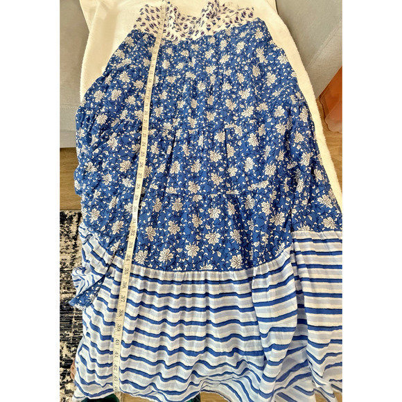 J.Crew Resort Summer Tiered Maxi Dress Smocked block print NWT pocket Sz-12 P - Picture 7 of 10